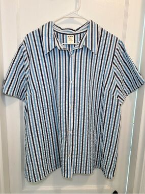 Blair Blue And White Striped Short Sleeve Cotton Button Up Shirt Women’s XL
